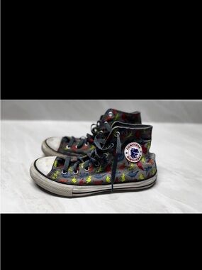 Converse Kids High Top Sneakers - Gray with Red, Yellow & Blue Dinosaurs